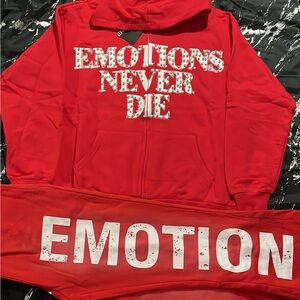 Red 'Emotions Never Die' Hoodie and Sweatpants Set